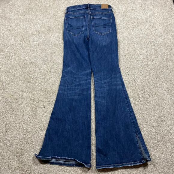 American Eagle Jeans Womens 2* Blue Super High Rise Flare Stretch Y2K Cowgirl - Picture 1 of 12